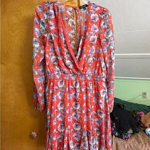 NWT Francesca's Collections Red Floral Long Sleeve Dress